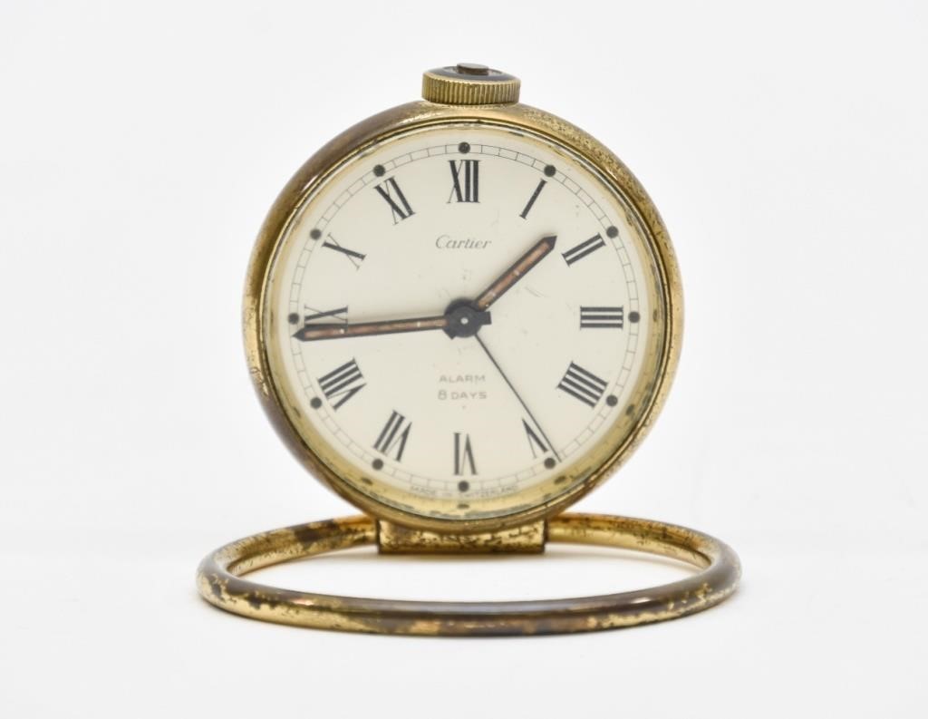 Appraisal: Cartier traveling -day alarm clock with loop stand Swiss Made