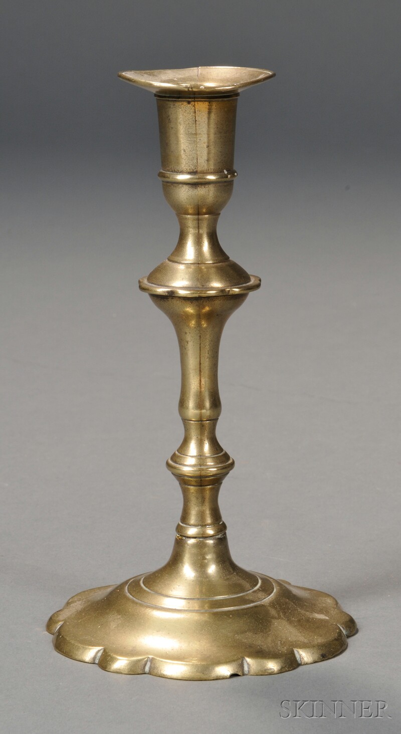 Appraisal: Small Brass Petal-base Candlestick England c ht in