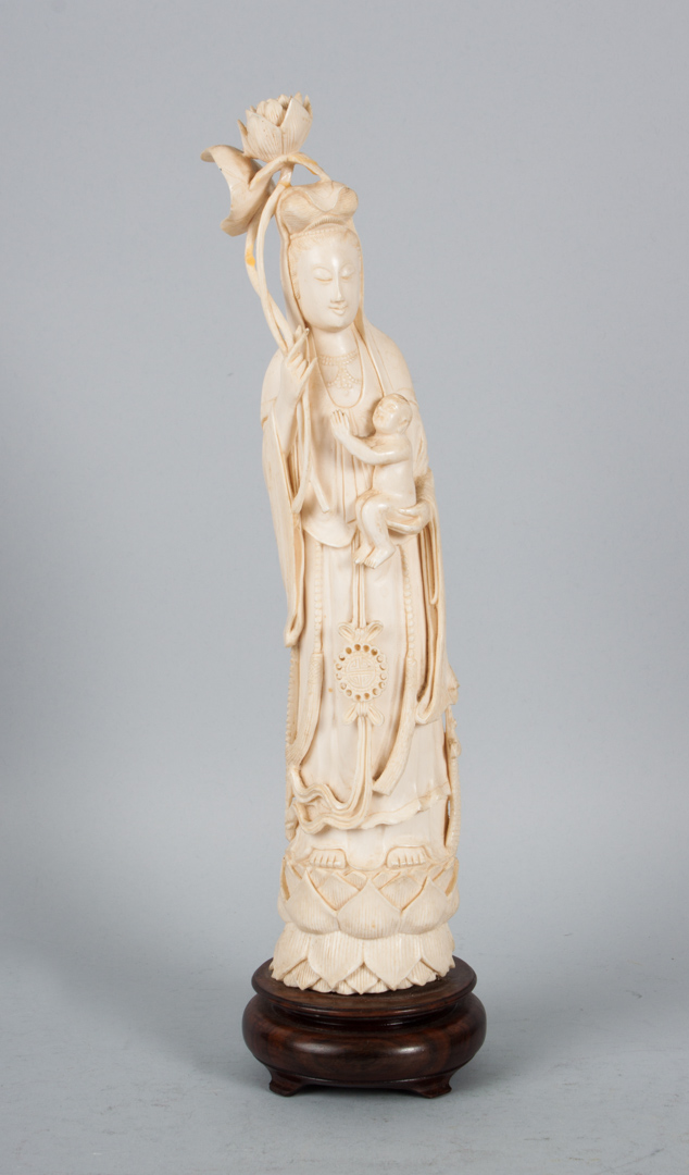 Appraisal: Chinese carved ivory Quan-Yin early th century on carved wood