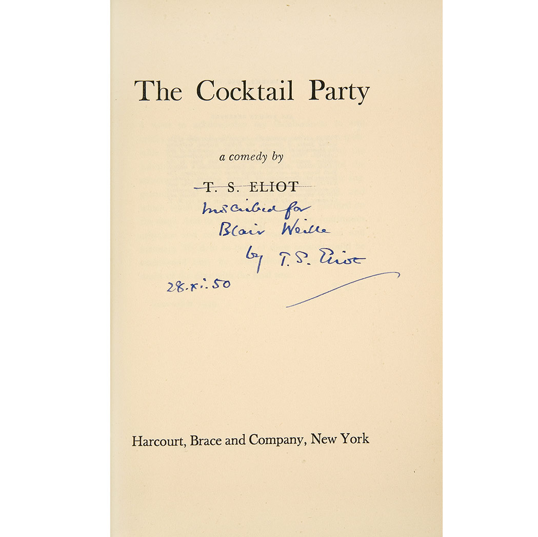 Appraisal: ELIOT THOMAS STEARNS The Cocktail Party New York Harcourt Brace