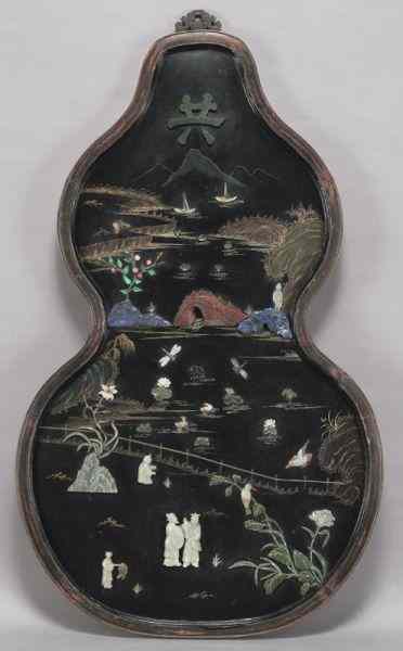 Appraisal: Chinese jade and lapis mounted rosewood screendepicting figures in a