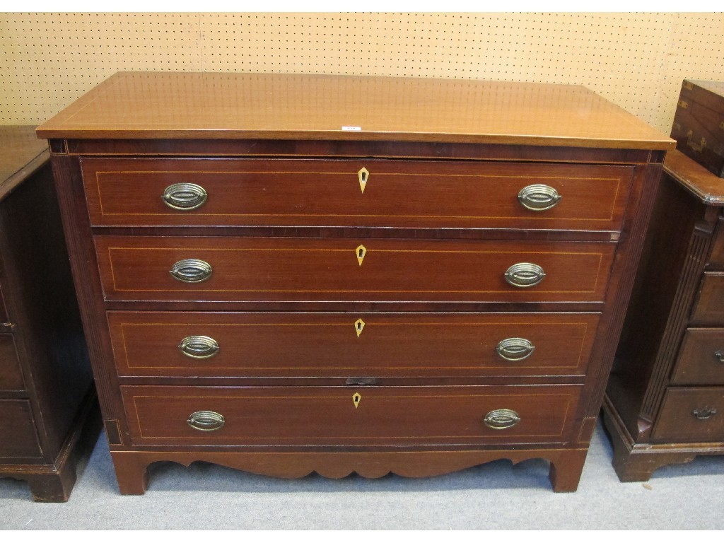 Appraisal: Georgian mahogany inlaid four drawer chest of drawers