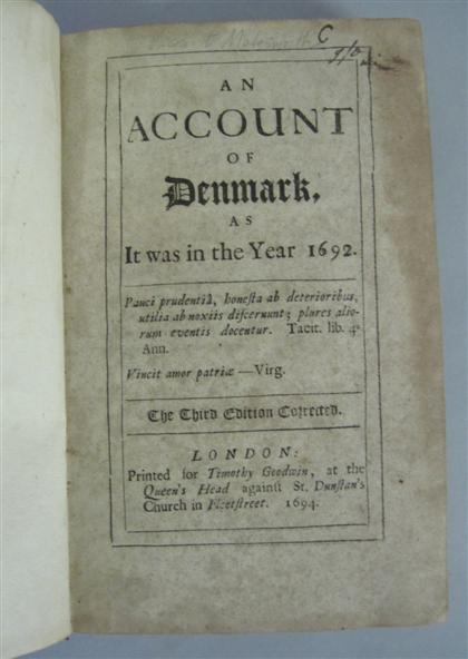 Appraisal: vol Molesworth Robert Viscount An Account of Denmark London For