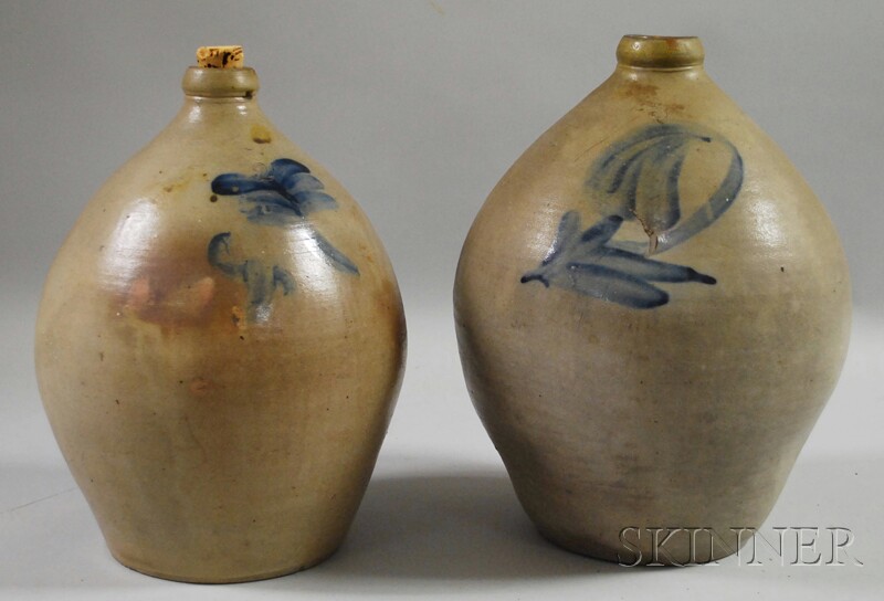 Appraisal: Two Cobalt-decorated Ovoid Stoneware Jugs a two-gallon and a three-gallon