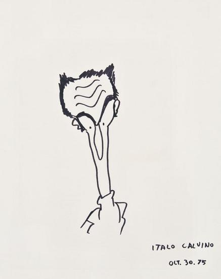 Appraisal: Italo CALVINO Italian - Self-portrait ink on paper x inches