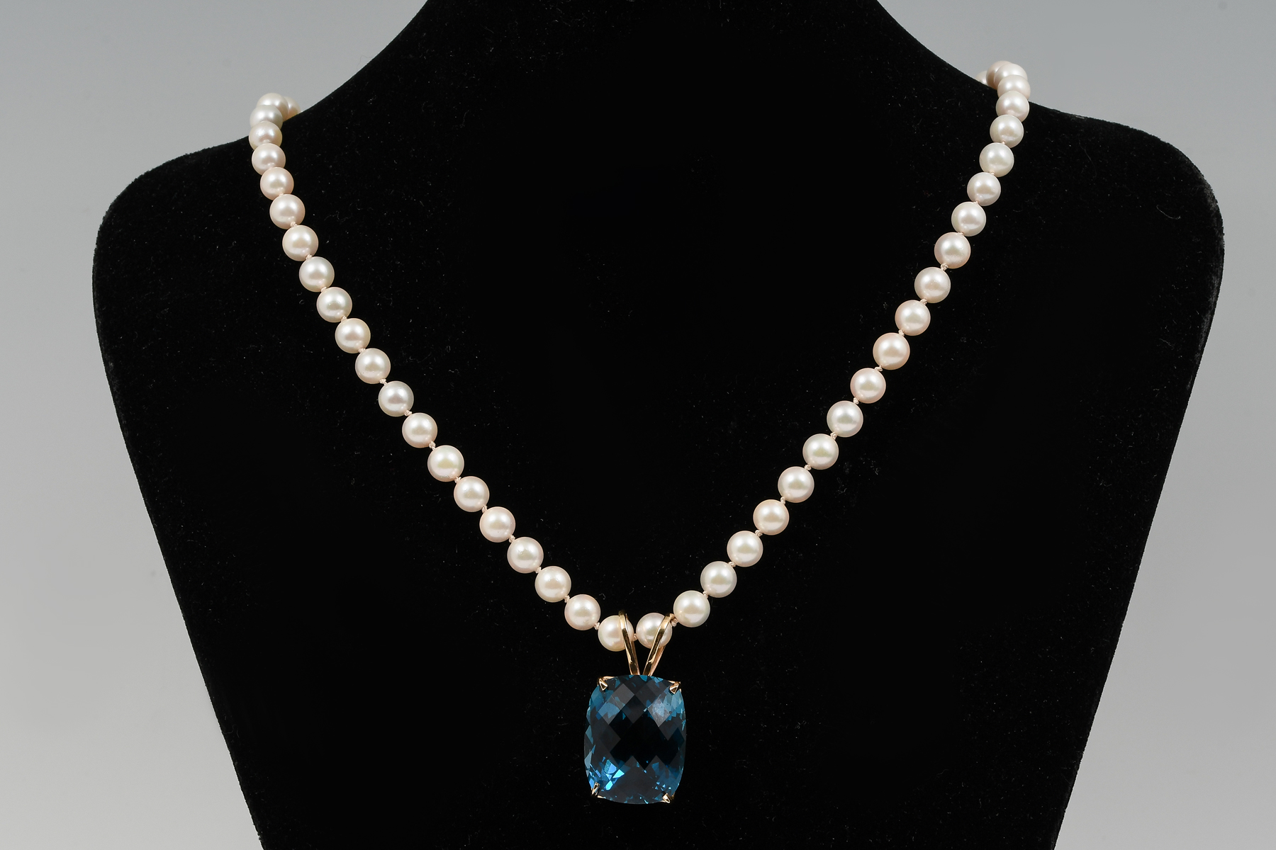 Appraisal: K PEARL NECKLACE W K TOPAZ PEARL ENHANCER '' strand