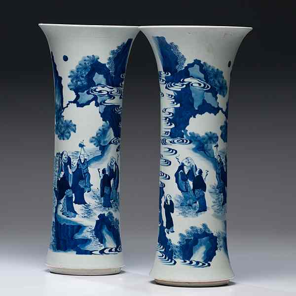 Appraisal: Blue and White Beaker Vases Chinese a pair of blue