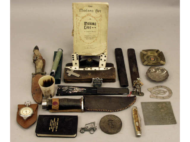 Appraisal: Great collection of items including hunting knives early domino set