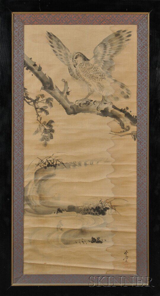 Appraisal: Framed Painting of an Eagle Japan th century ink on