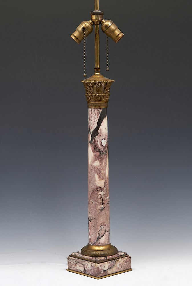 Appraisal: French marble and bronze column lamp French marble and bronze