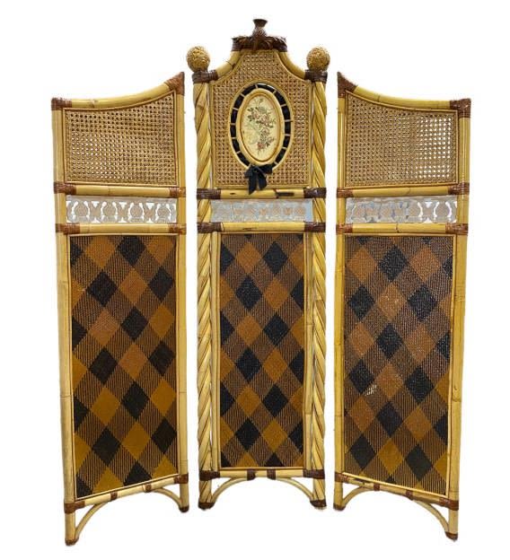 Appraisal: Mackenzie Childs Three Panel Dressing ScreenFor Children Wicker and Rattan