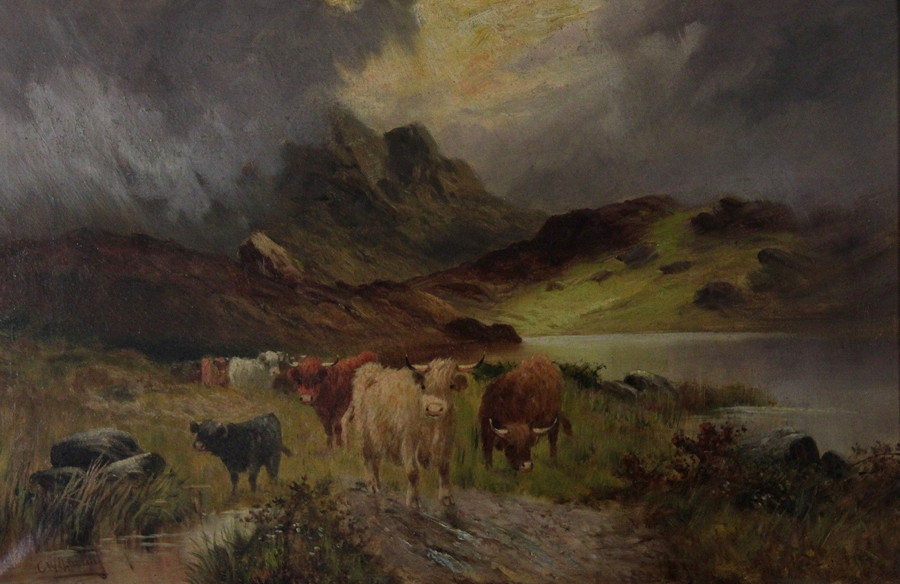 Appraisal: C W Oswald Cattle in a Highland Landscape oil on