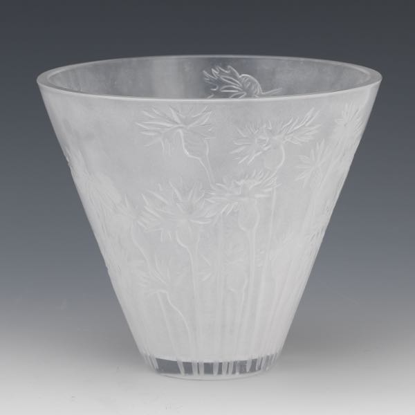 Appraisal: LALIQUE BLUETS VASE H x Clear glass vase with cornflower