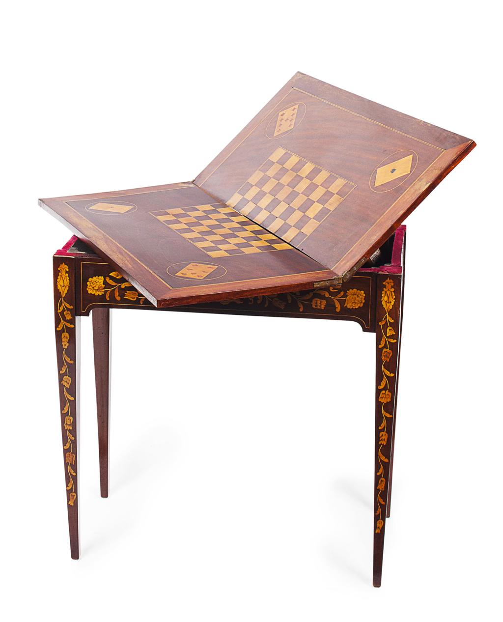 Appraisal: DUTCH MARQUETRY FOLDOVER CARD TABLE TH CENTURY the rectangular foldover