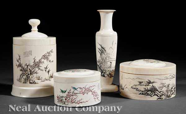 Appraisal: A Group of Four Chinese Ivory Vanity Accessories including three