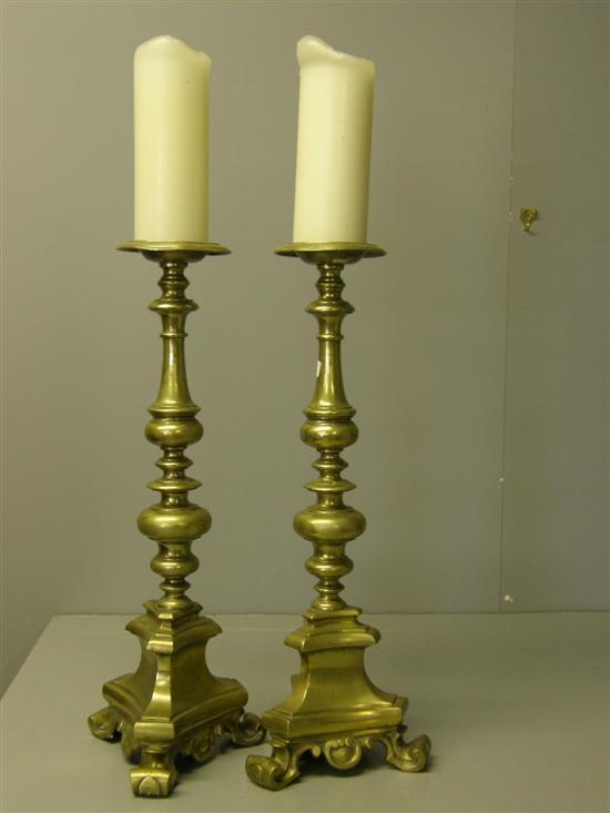 Appraisal: Pair of Dutch brass pricket candlesticks probably mid th century