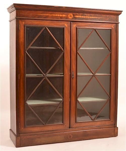 Appraisal: Federal Style Inlaid Two Door Bookcase Mahogany Federal Style Inlaid