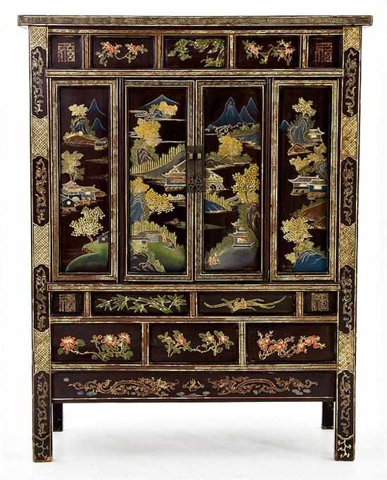 Appraisal: Chinese painted hardwood cabinet th century rectangular top above paneled