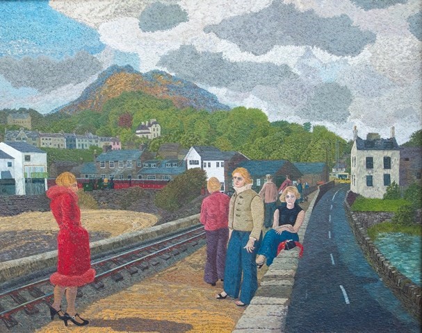 Appraisal: Malcolm J Hitchcock - Train Widows Porthmadog oil on board