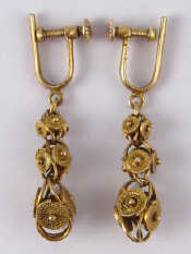 Appraisal: A pair of Chinese silver gilt drop earrings circa approx