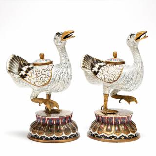 Appraisal: A Pair of Chinese Cloisonne Duck Figural Censer late th-early