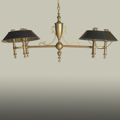 Appraisal: Electrified gas billiard lamp th c with black lacquered brass