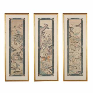 Appraisal: Three Chinese K'ossu Silk Panels th century finely worked in