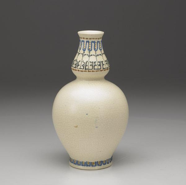 Appraisal: ROSEVILLE Trial-glaze Aztec vase squeeze-bag decorated on an ivory ground