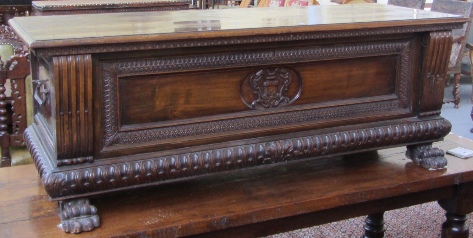 Appraisal: A th century style Italian walnut cassone with carved front