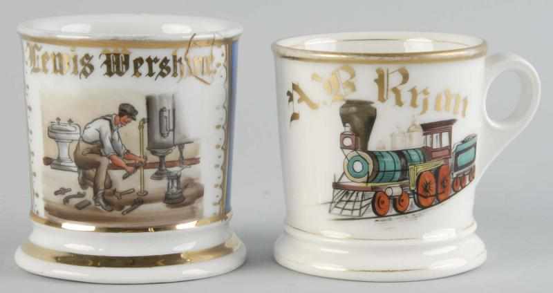 Appraisal: Lot of Shaving Mugs Description Includes one train mug with