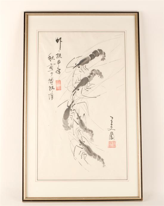 Appraisal: Unknown th C Shrimp in Seagrass watercolor on paper signed