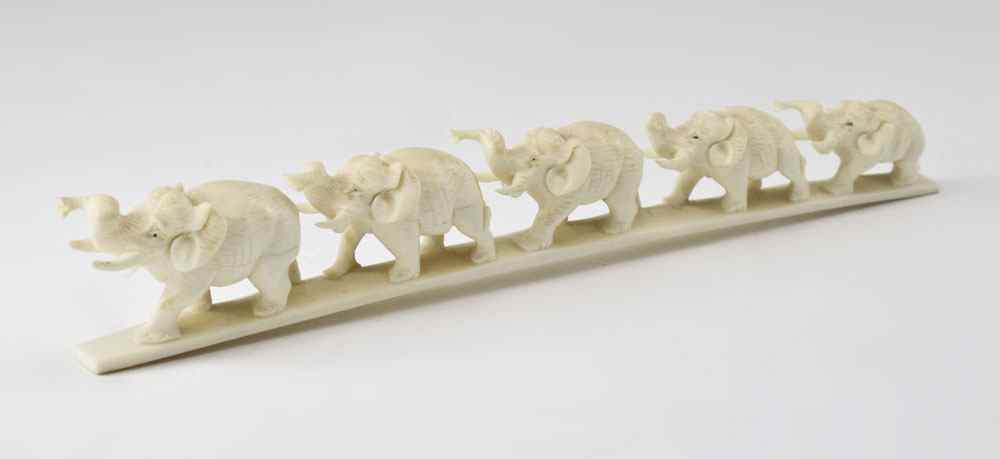 Appraisal: CARVED IVORY ELEPHANT BRIDGE elephants '' l CONDITION Note one