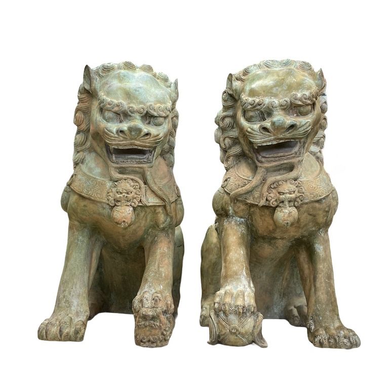 Appraisal: Chinese Bronze Foo Lions Sculpture Chinese Bronze Foo Lions Sculpture