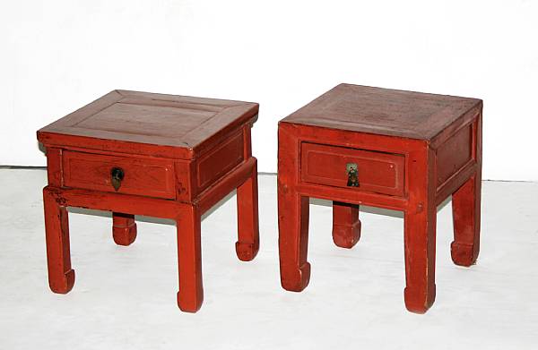 Appraisal: A pair of Chinese red lacquer tables height in width