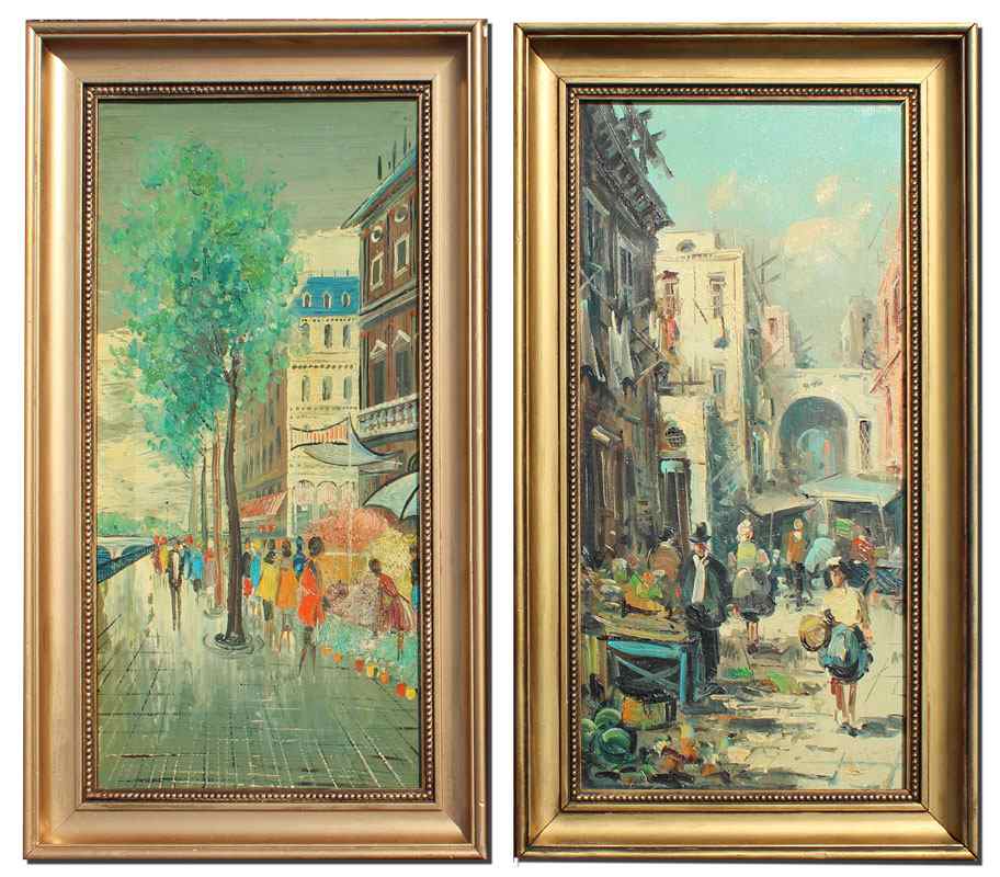 Appraisal: PAIR OF ILLEGIBLY SIGNED EUROPEAN CITY SCENES '' x ''