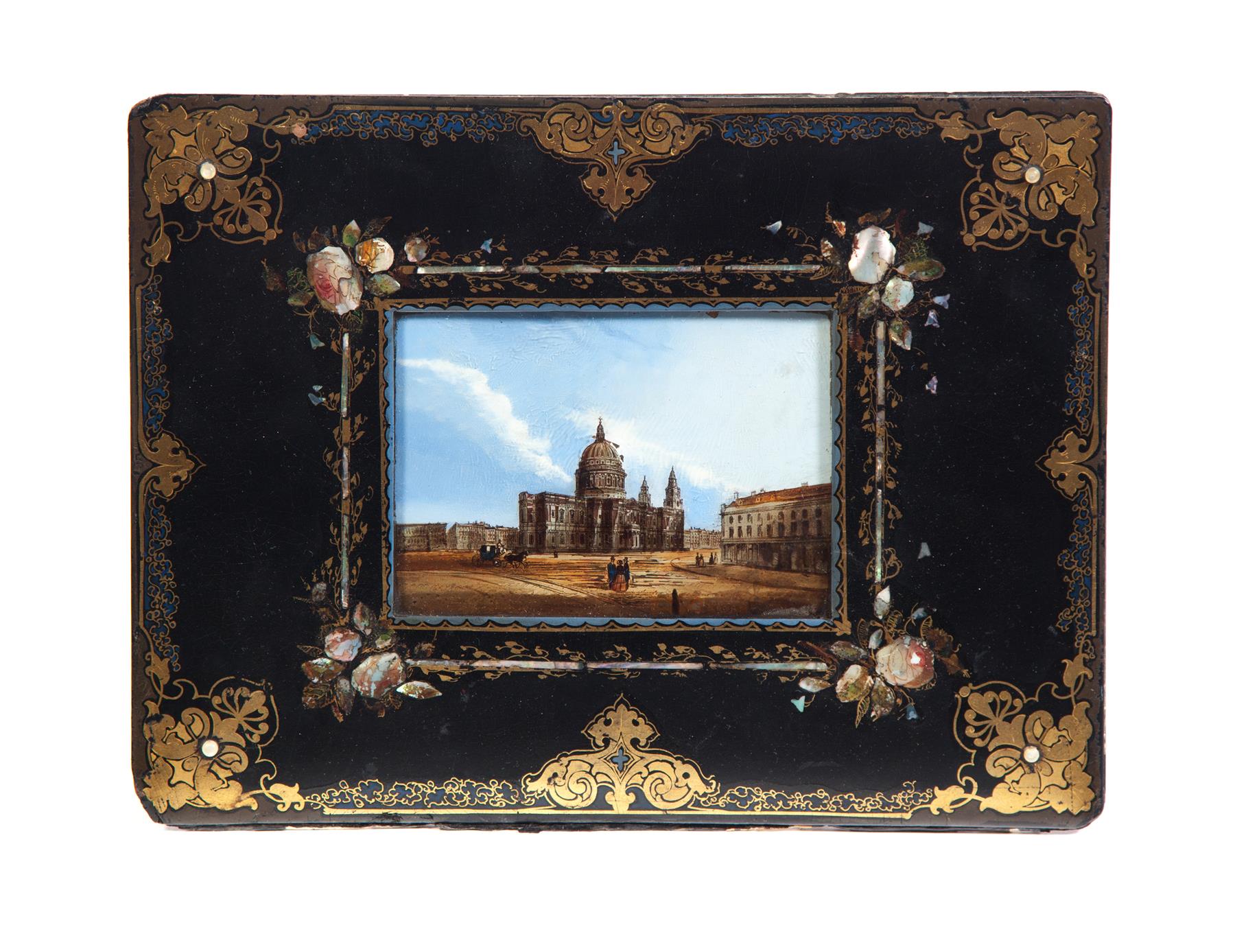 Appraisal: VICTORIAN PAPIER MACHE FRAME WITH REVERSE PAINTING England nd half-