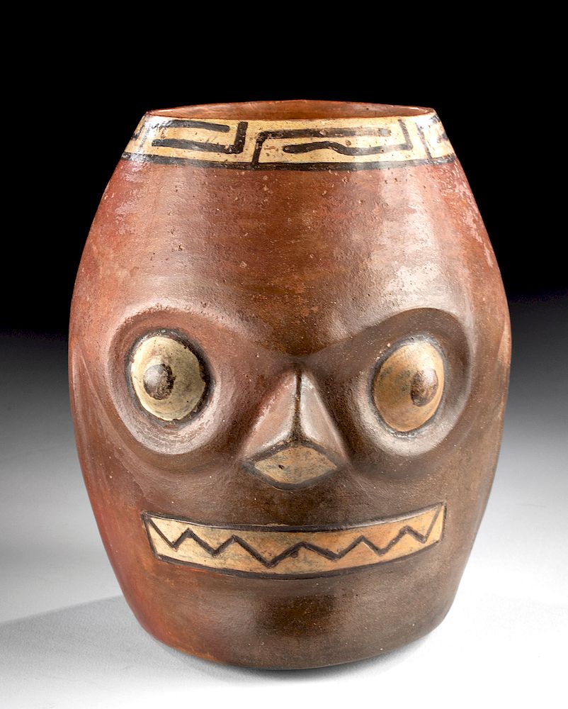 Appraisal: Fabulous Huari Polychrome Skull Vessel Pre-Columbian Peru Huari Wari ca