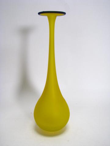 Appraisal: Hand blown art glass bud vase high unsigned satin yellow