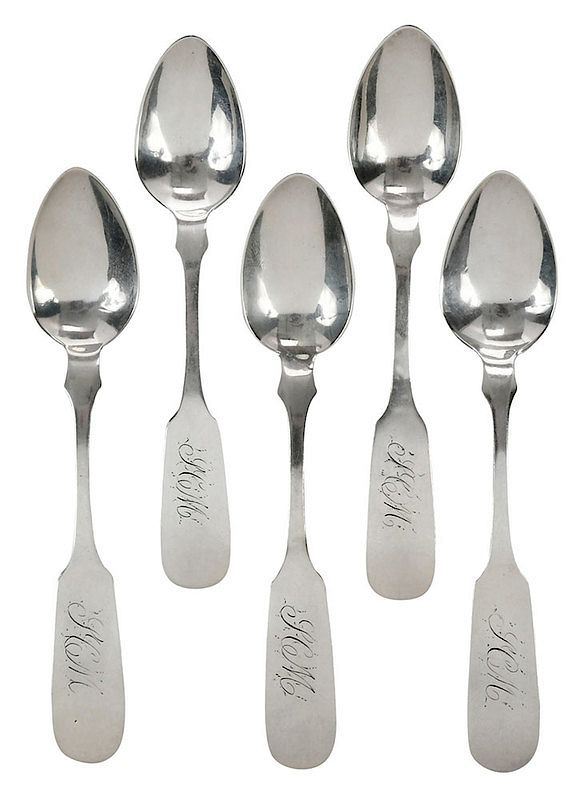 Appraisal: Five Vogler Coin Silver Spoons American early th century shaped