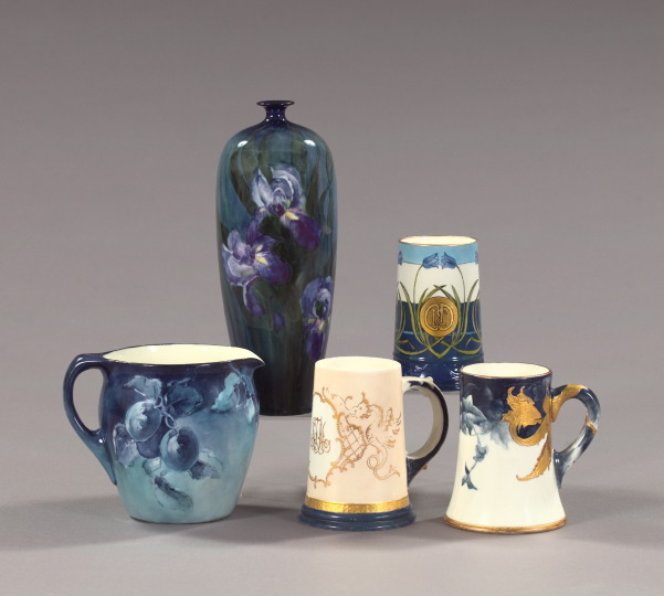 Appraisal: Five-Piece Collection of Hand-Painted American Belleek Porcelain including a good