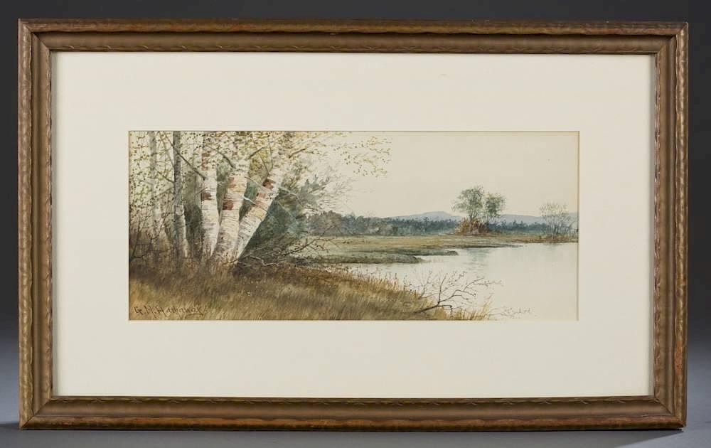 Appraisal: Hathaway G M riverbank watercolor Hathaway George M United States