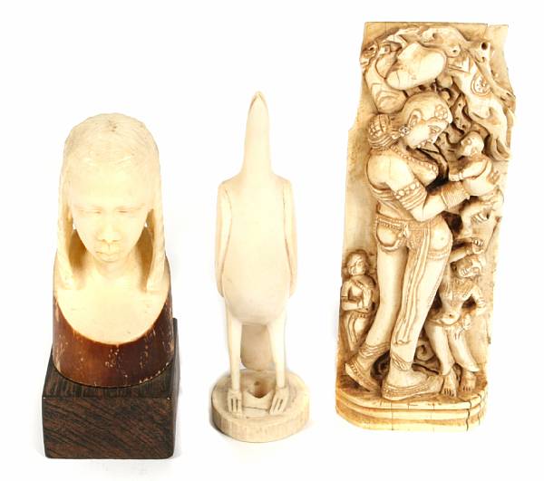 Appraisal: A group of two carved ivory busts together with a