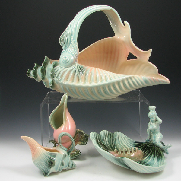 Appraisal: Hull Ebb Tide - Creamer Mermaid Basket Vase Lot of