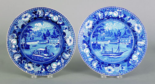 Appraisal: Historical blue Staffordshire plate and soup bowl th c depicting