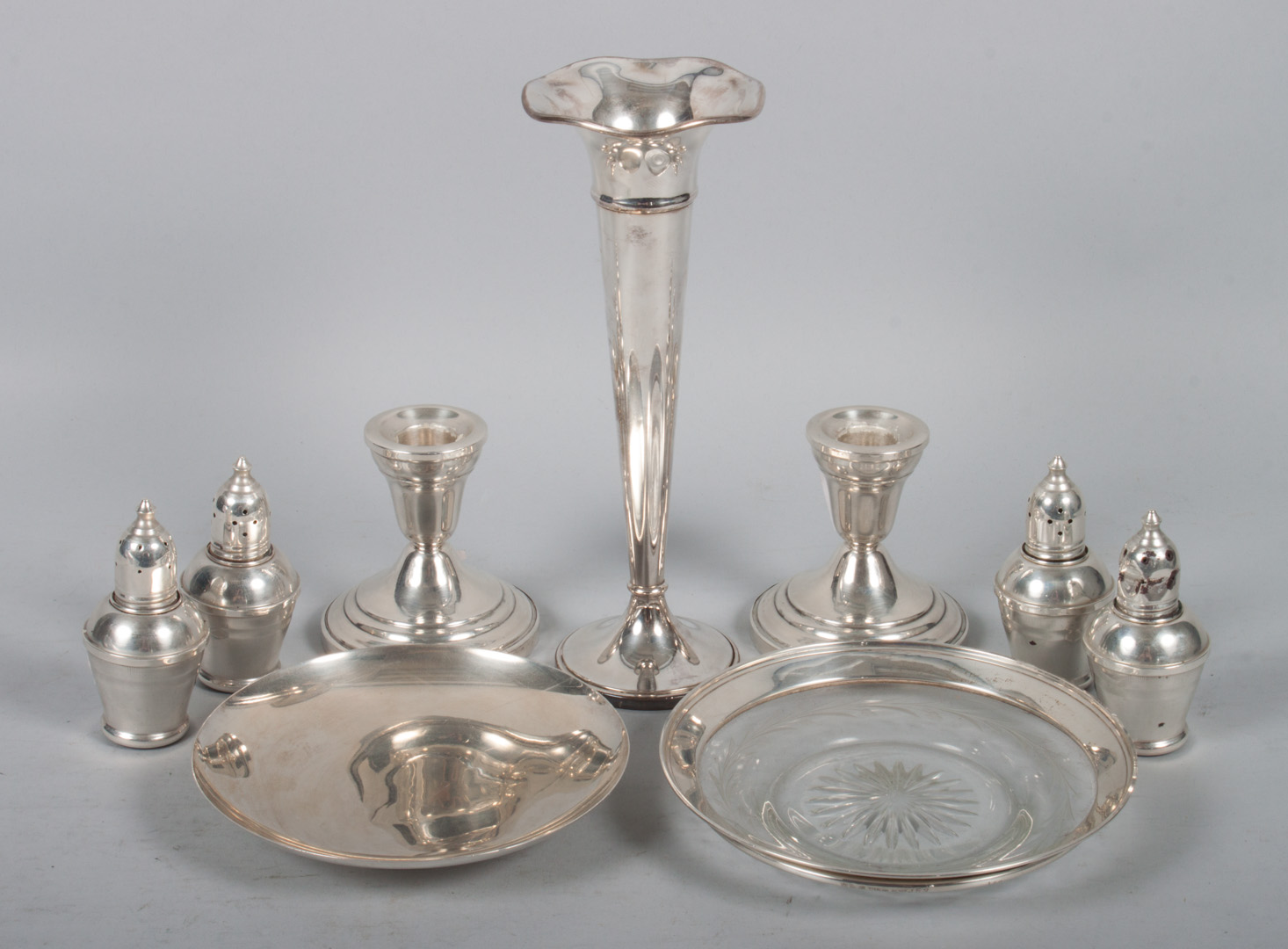 Appraisal: Group of sterling weighted silver table items including pair of