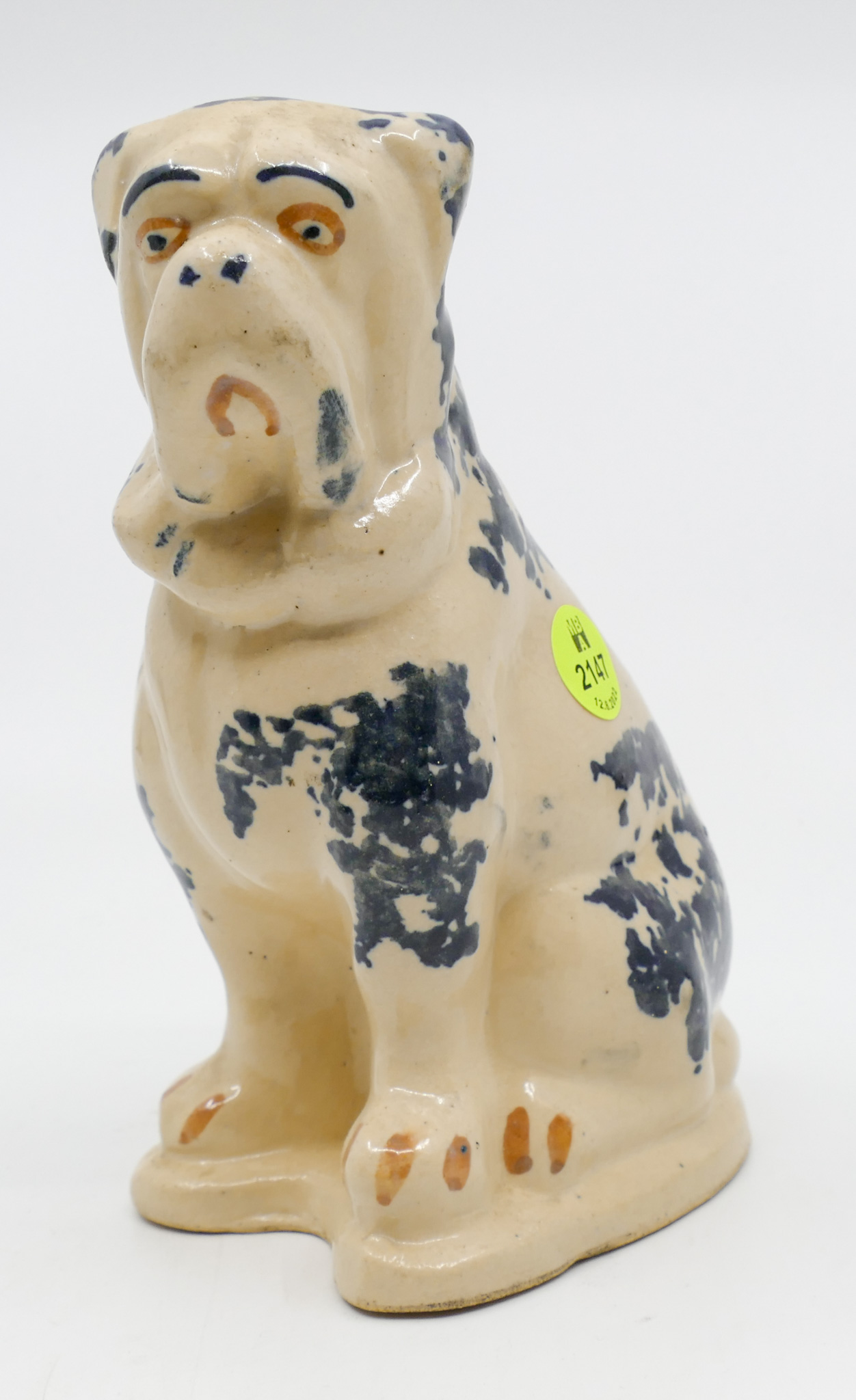 Appraisal: Antique Ohio Spongeware Pottery Dog Figure '' - A few