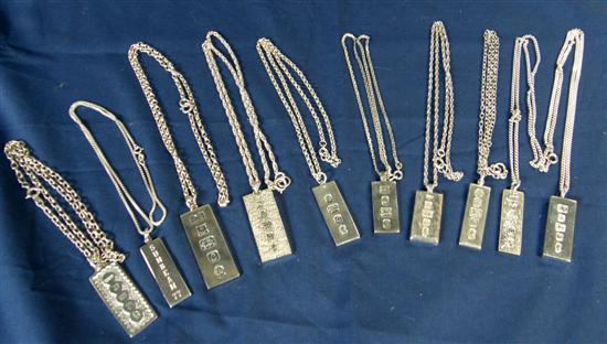 Appraisal: Ten modern silver ingot pendants various dates and makers on