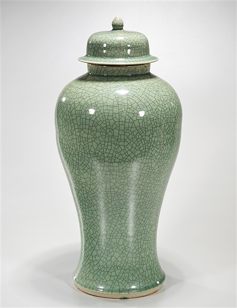 Appraisal: Chinese green crackle glazed porcelain covered vase x approx Condition