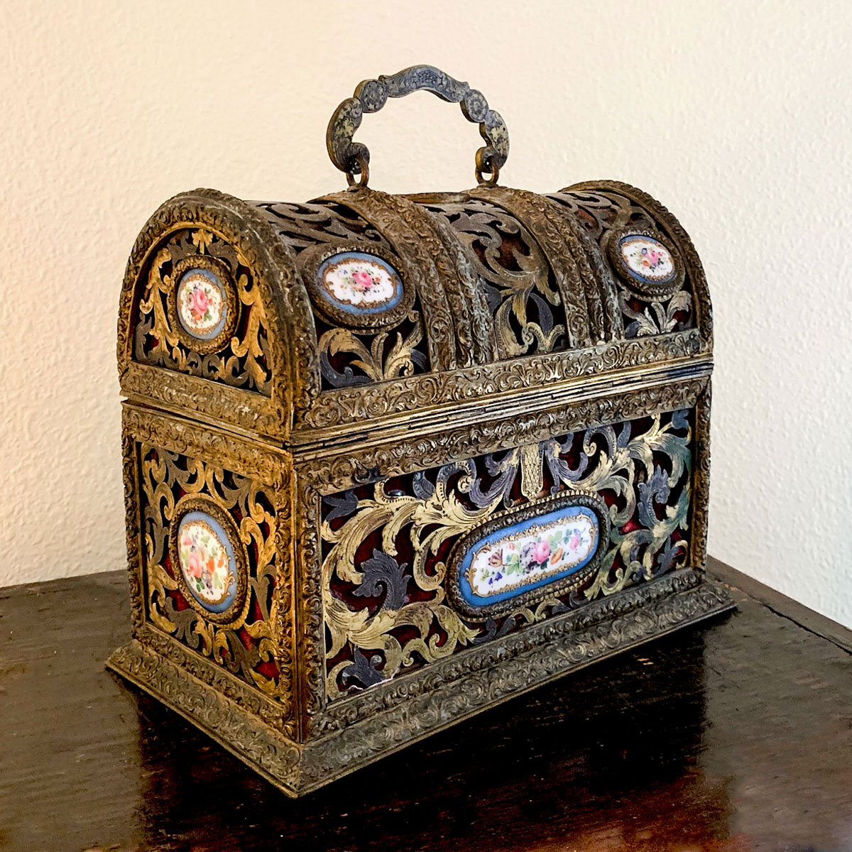 Appraisal: FILIGREE DOCUMENT BOX Early handled document box having a scrolling