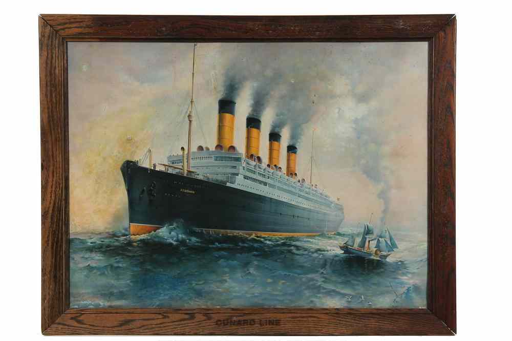 Appraisal: TIN LITHO SHIP ADVERTISEMENT - Cunard Line RMS 'Aquitania' Underway